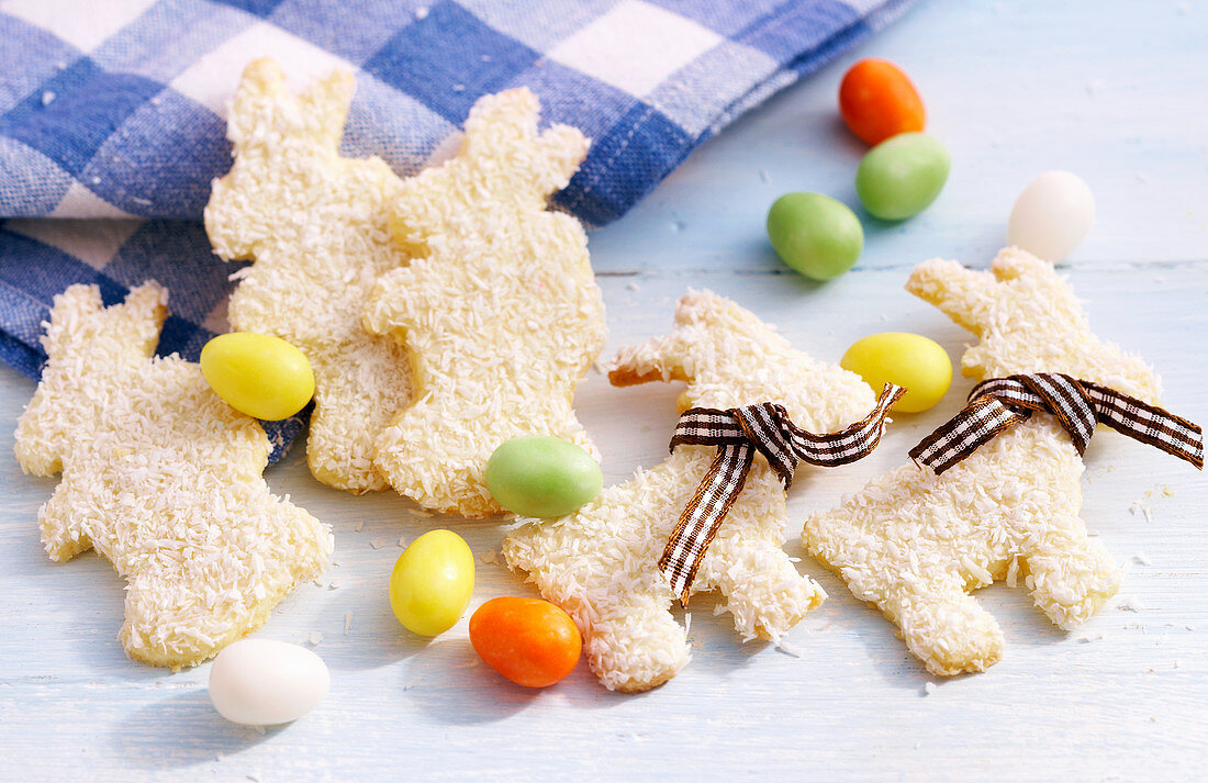 Easter cookies with grated coconut and sugar eggs