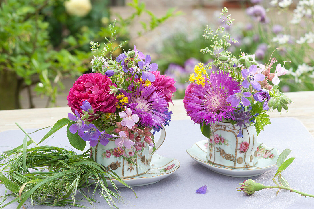 Mini Early Summer Bouquets In Small Cups