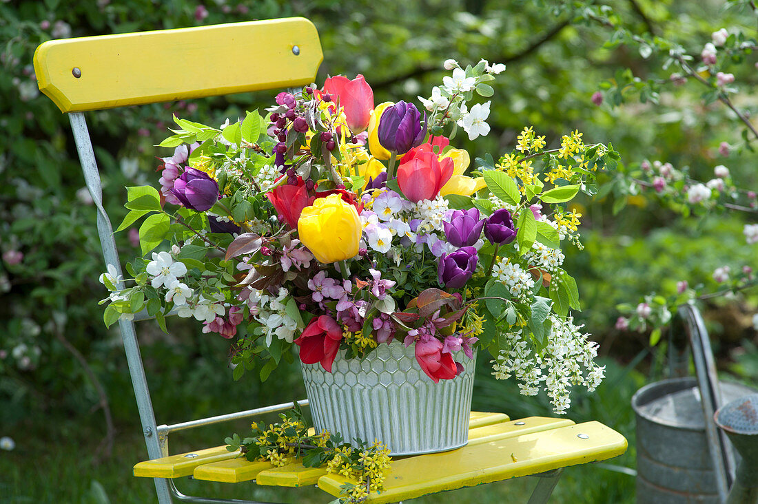 Colorful Spring Bouquet With Blossoming Branches