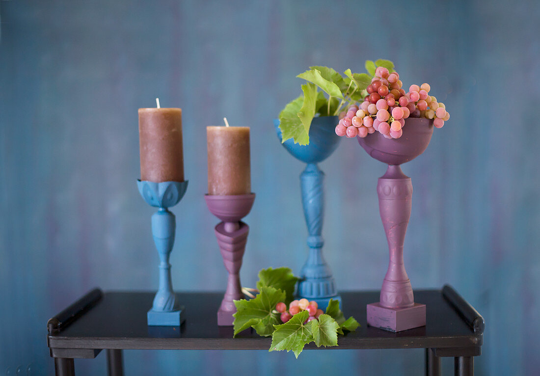 Goblets painted blue and purple
