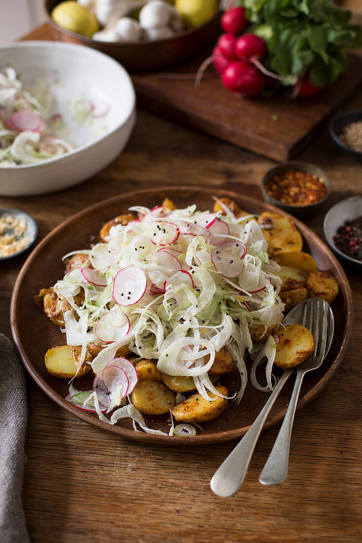 Kartoffelsalat mit Fenchel und Radieschen