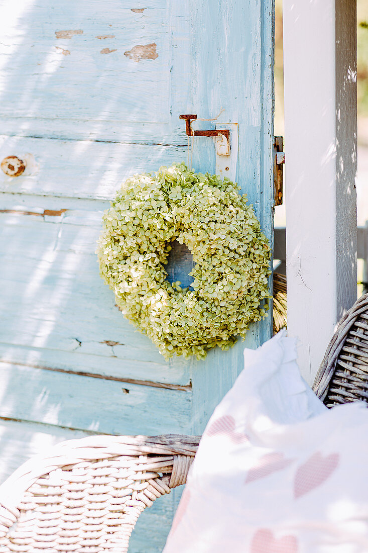 Door Wreath Of Hydrangea Flowers