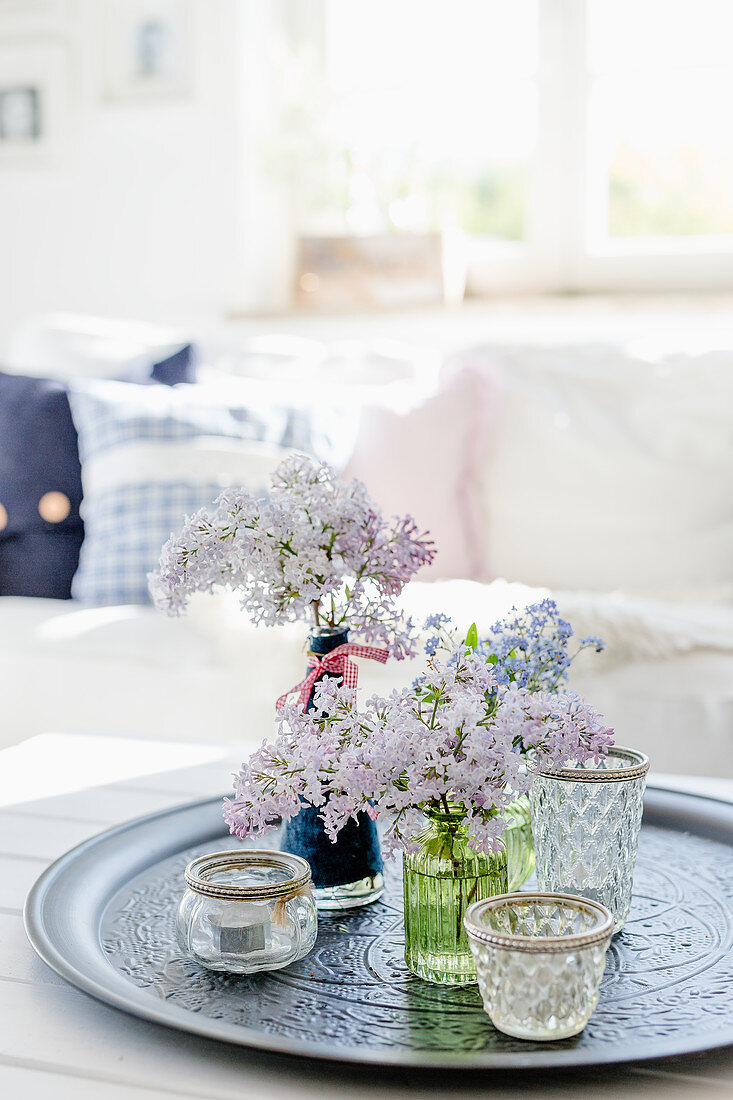 Glasses With Lilac Blossoms And Forget-Me-Nots