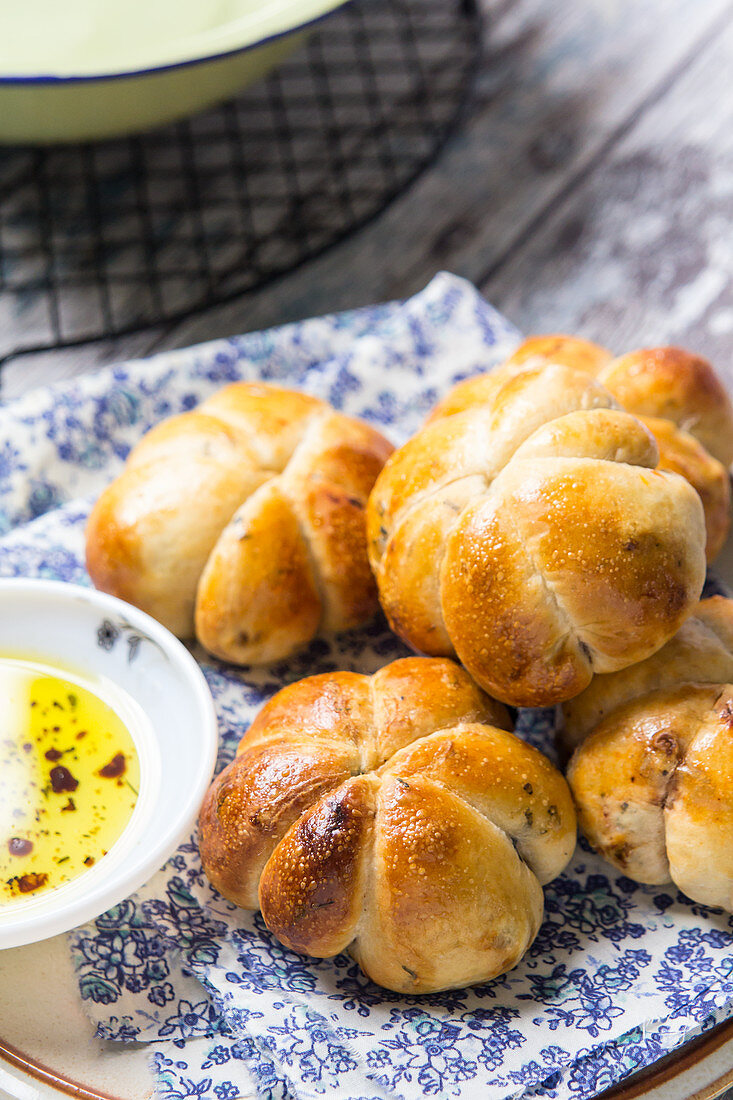 Homemade dry tomato and herbs buns