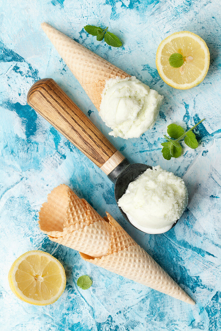 Ice Cream Cones with Limoncello and Lemon Sorbet