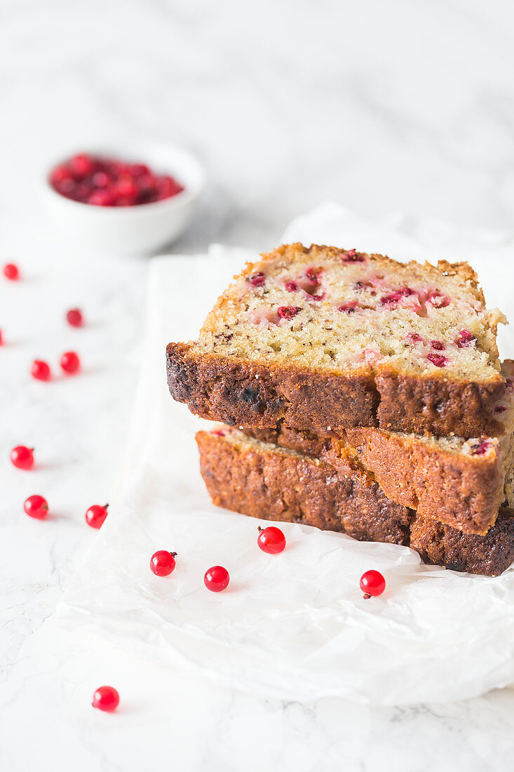 Slices of a redcurrant pound cake