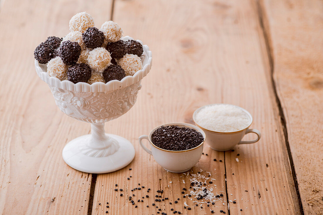 White and dark chocolate truffles