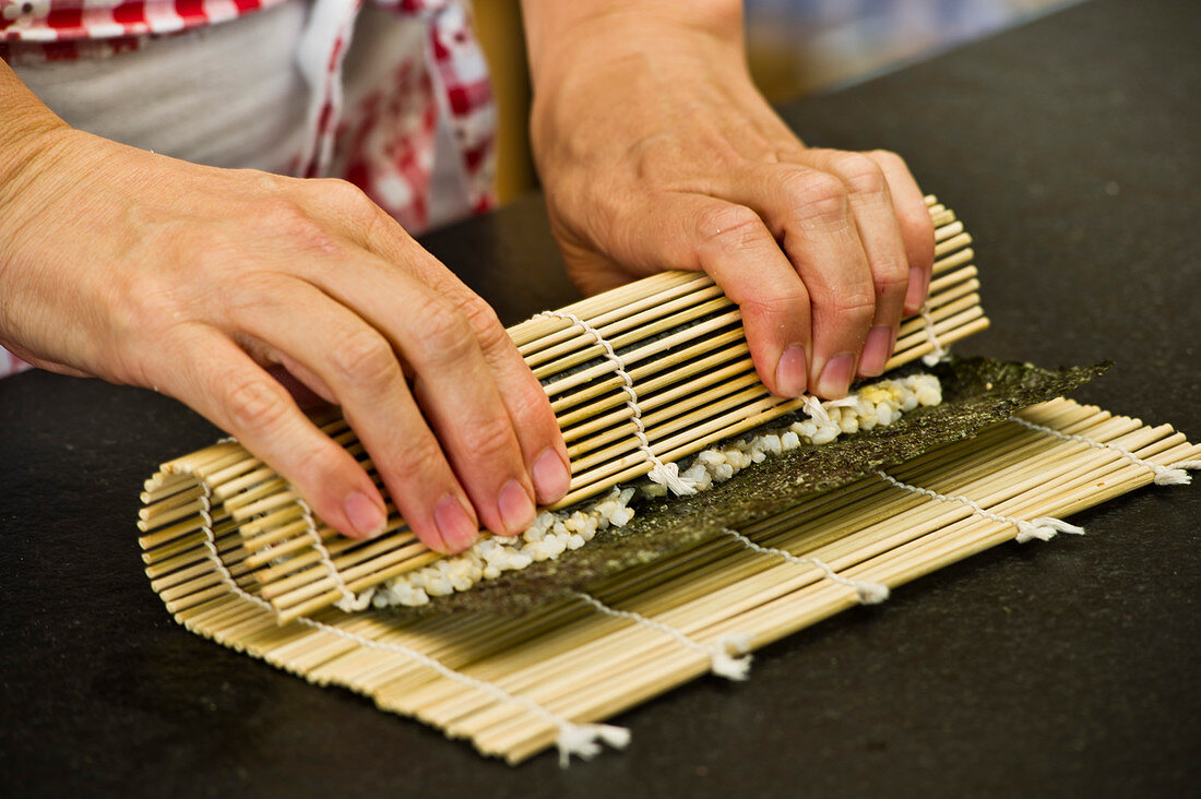 Vegan nori maki being made