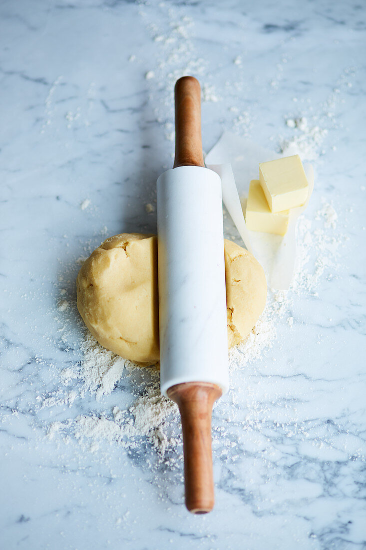 Pastry with a marble rolling pin