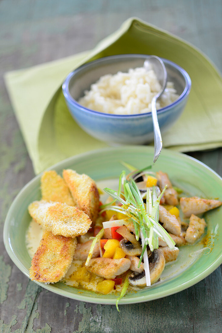 Turkey with plantains and risotto rice