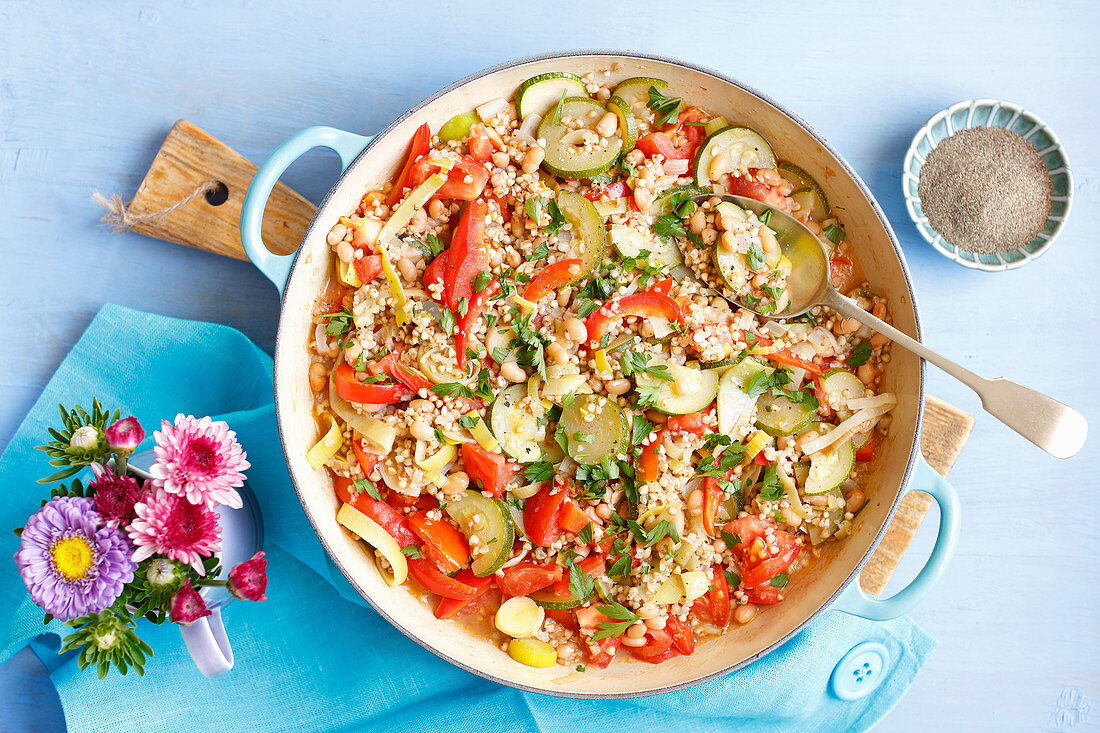 White buckwheat with bean and vegetables