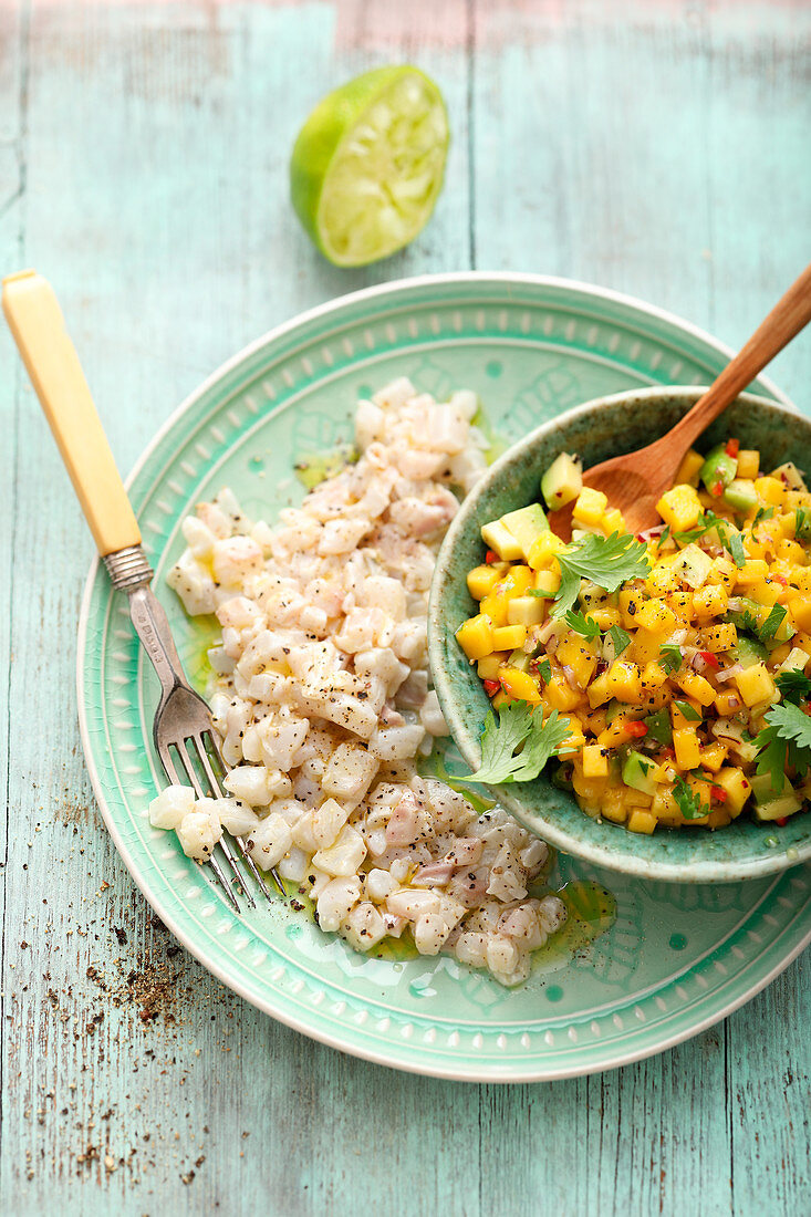 Ceviche mit Mango-Avocado-Salsa