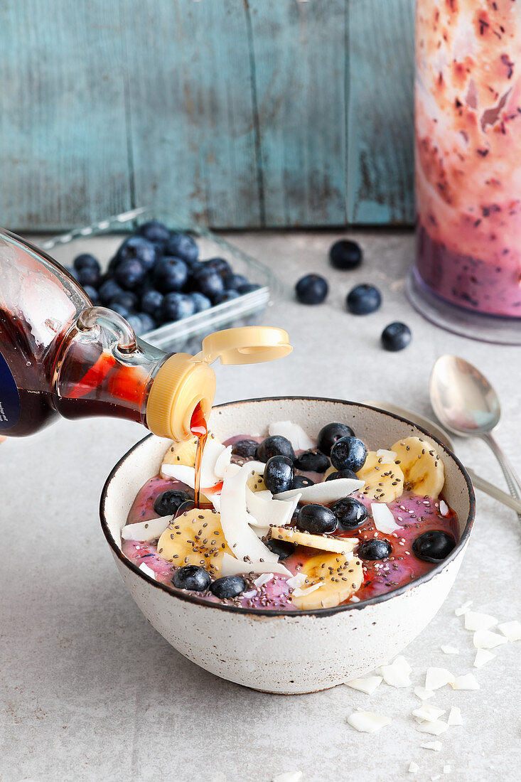 Vegan coconut and yoghurt bowl with blueberries