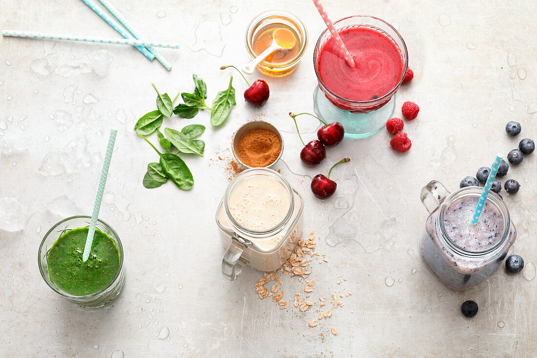 Four colourful smoothies