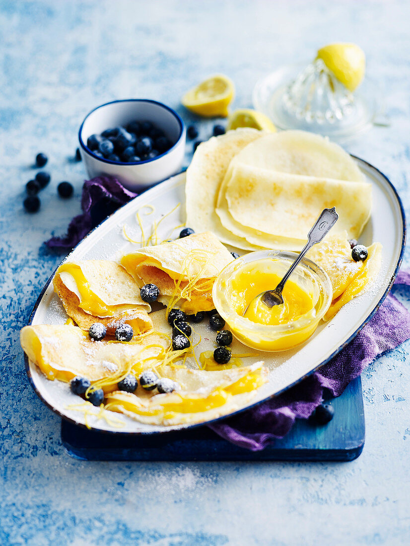 Crepes with Lemon Curd and Blueberries