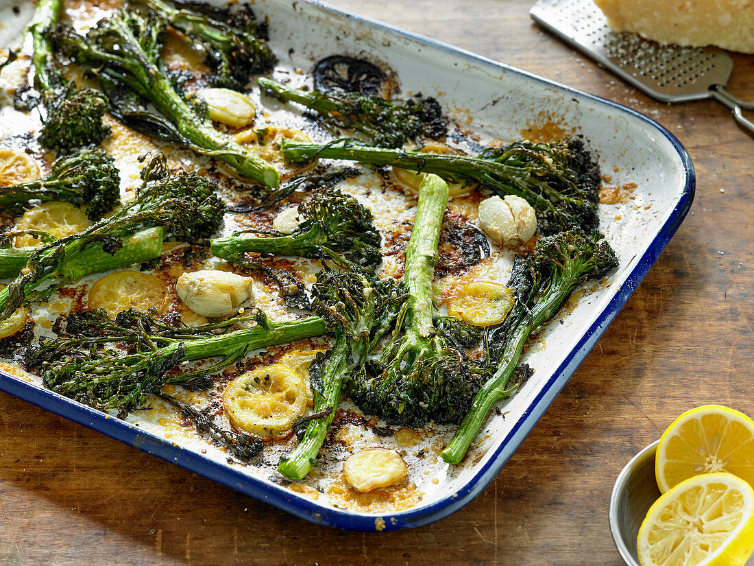 Roasted Broccolini and Lemon with Crispy Parmesan Cheese