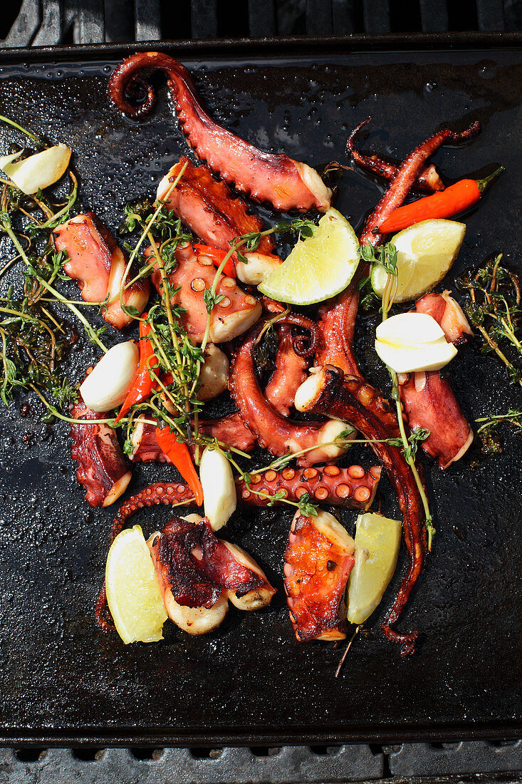 Grilled octopus with herbs and spices