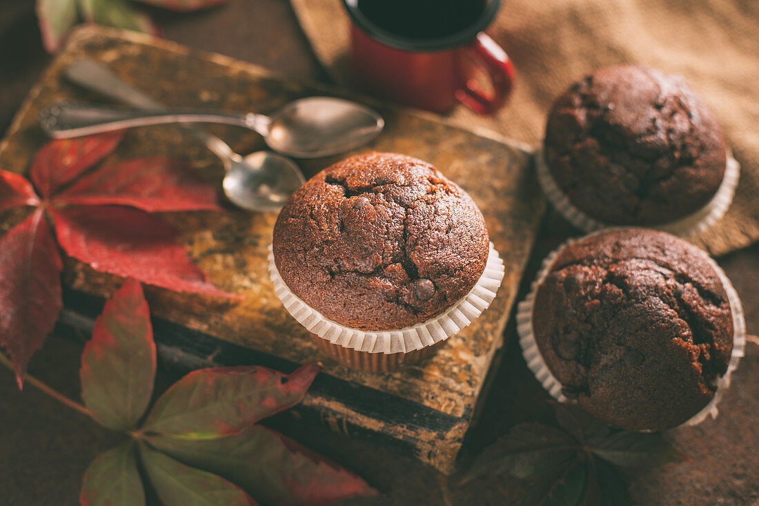 Chocolate muffin with coffee