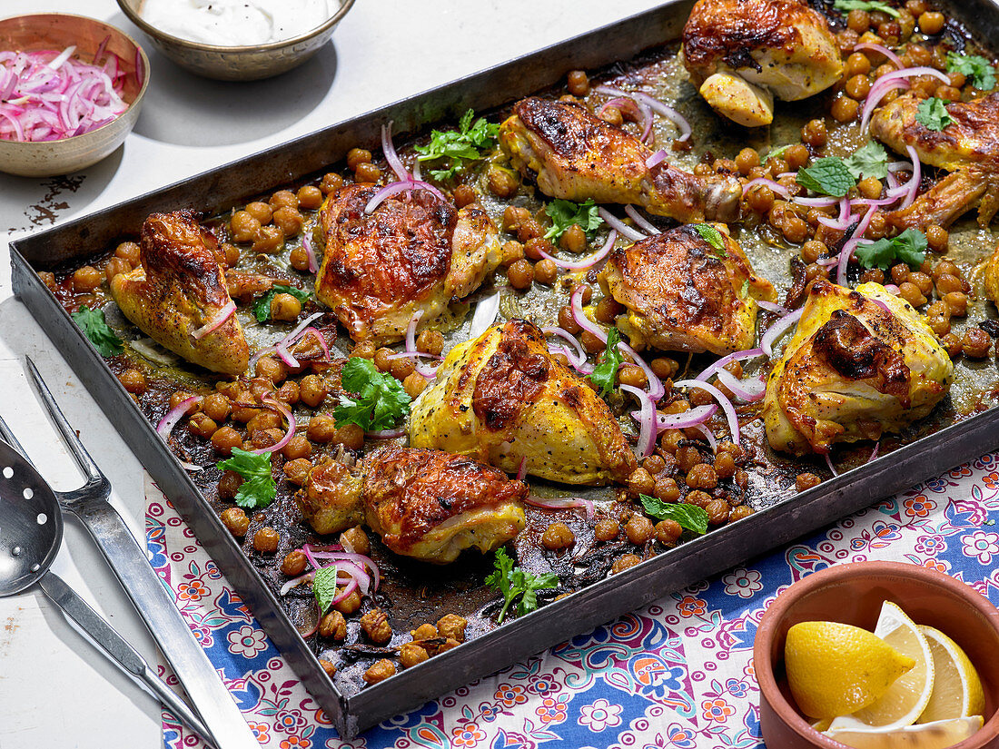 Yogurt-Marinated Chicken With Spiced Chickpeas