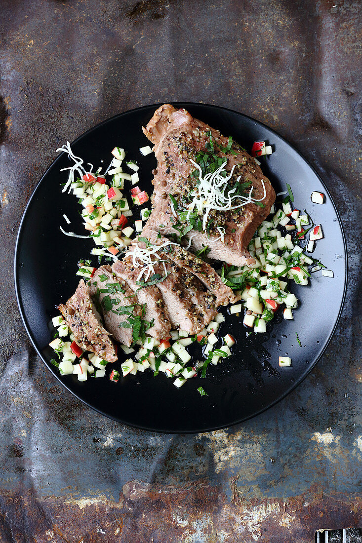 Veal with salt apples and wild spinach