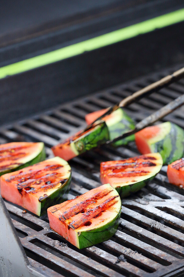 Watermelon slices on a grill