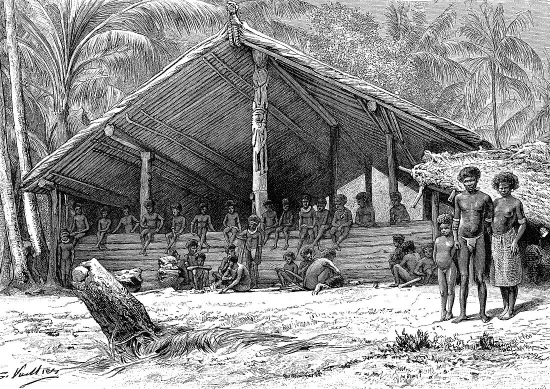 Solomon Islands communal building, 19th century