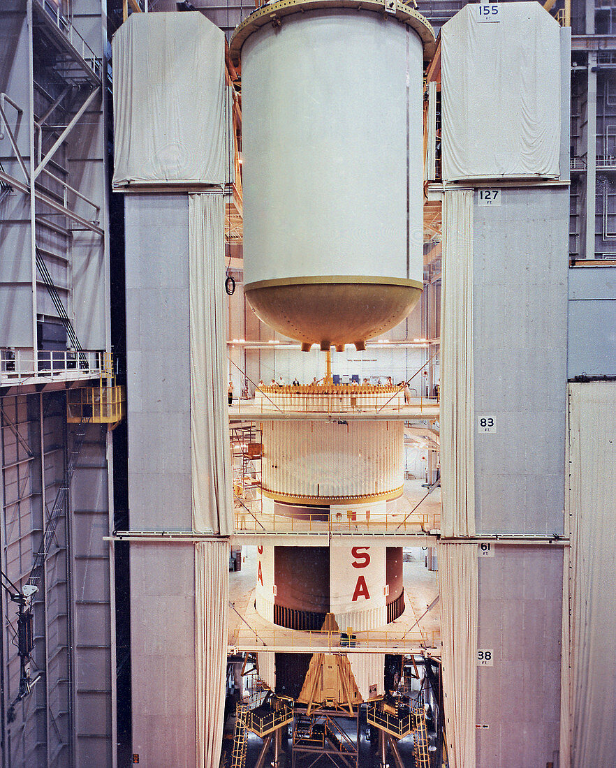 Saturn V first stage vertical assembly, 1967