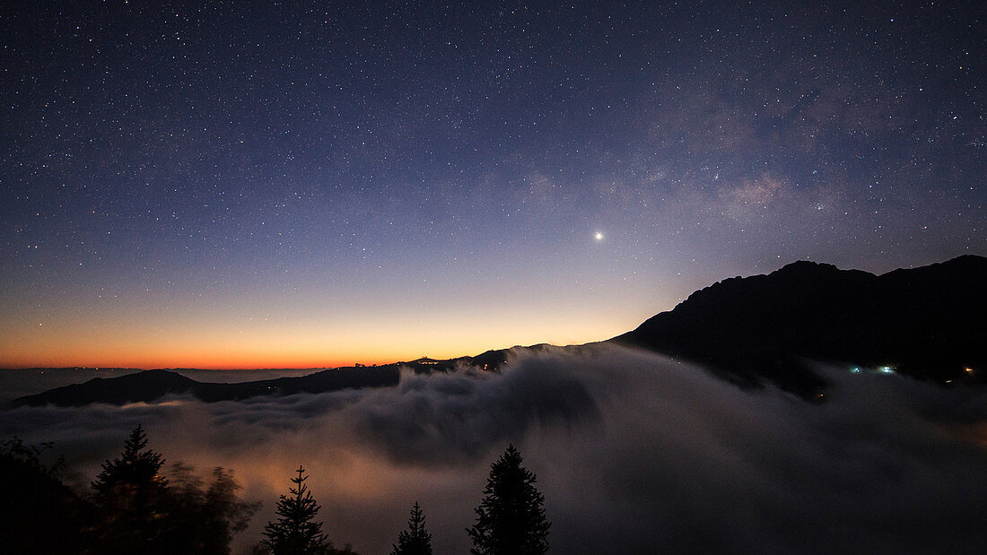 Milky Way and Venus over clouds in China
