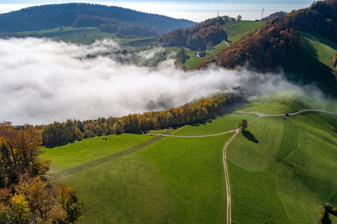 Clouds over rural landscape in Switzerland