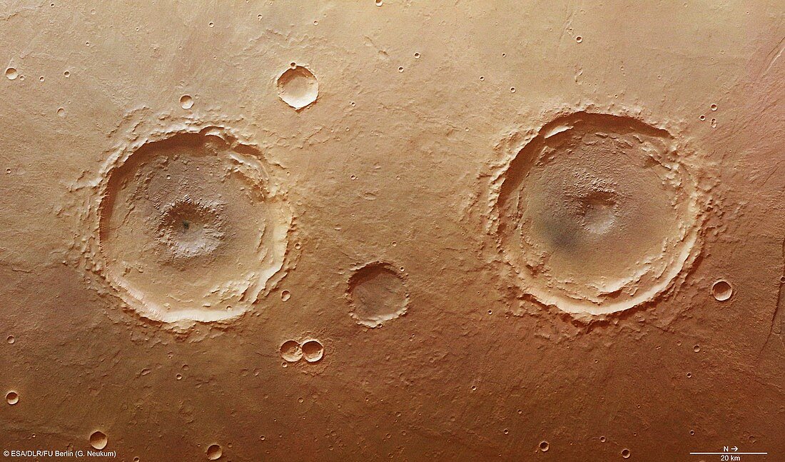 Twin craters, Mars, satellite image