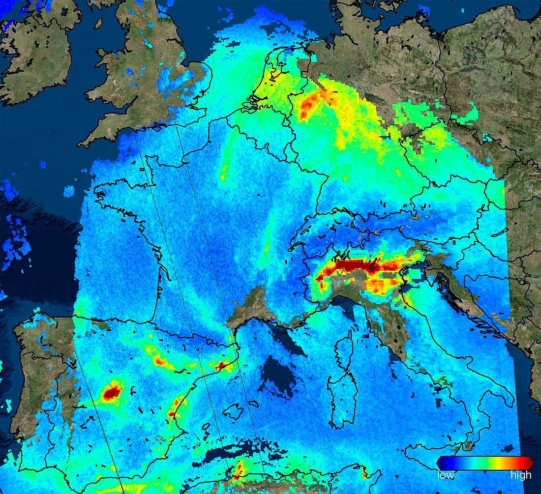 Nitrogen dioxide over the Europe, 2017 satellite image