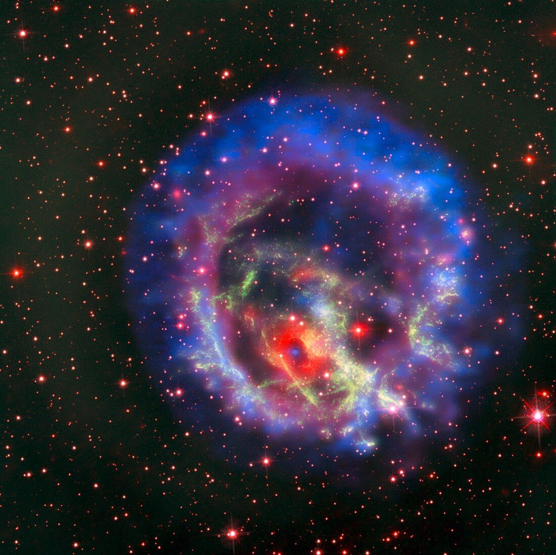 Supernova remnant and neutron star, composite image