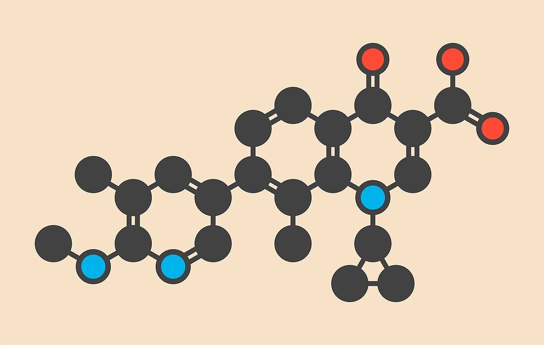 Ozenoxacin antibiotic drug molecule