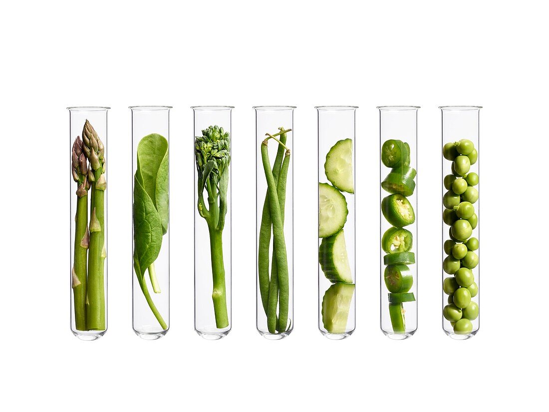 Vegetables in test tubes