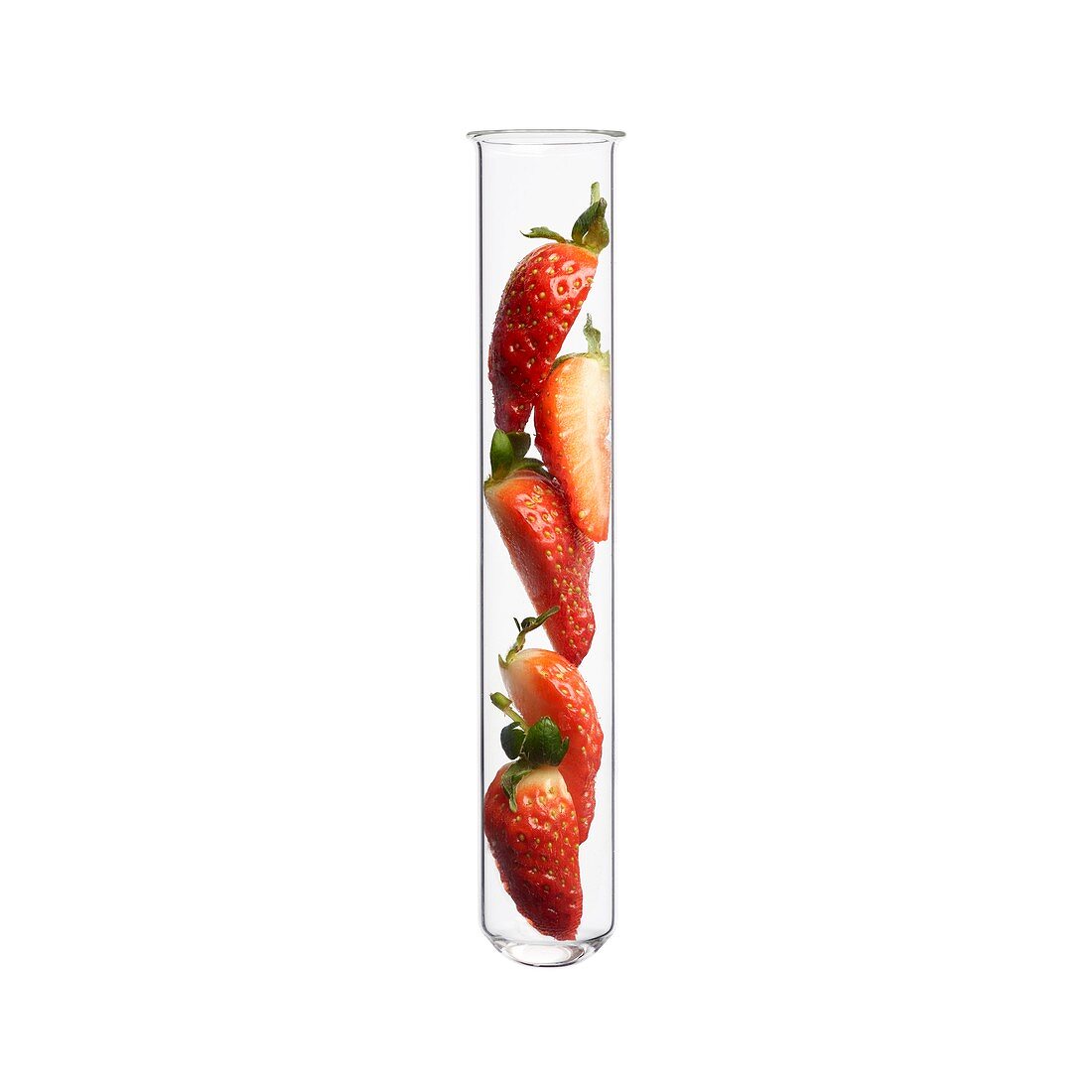 Sliced strawberries in test tube