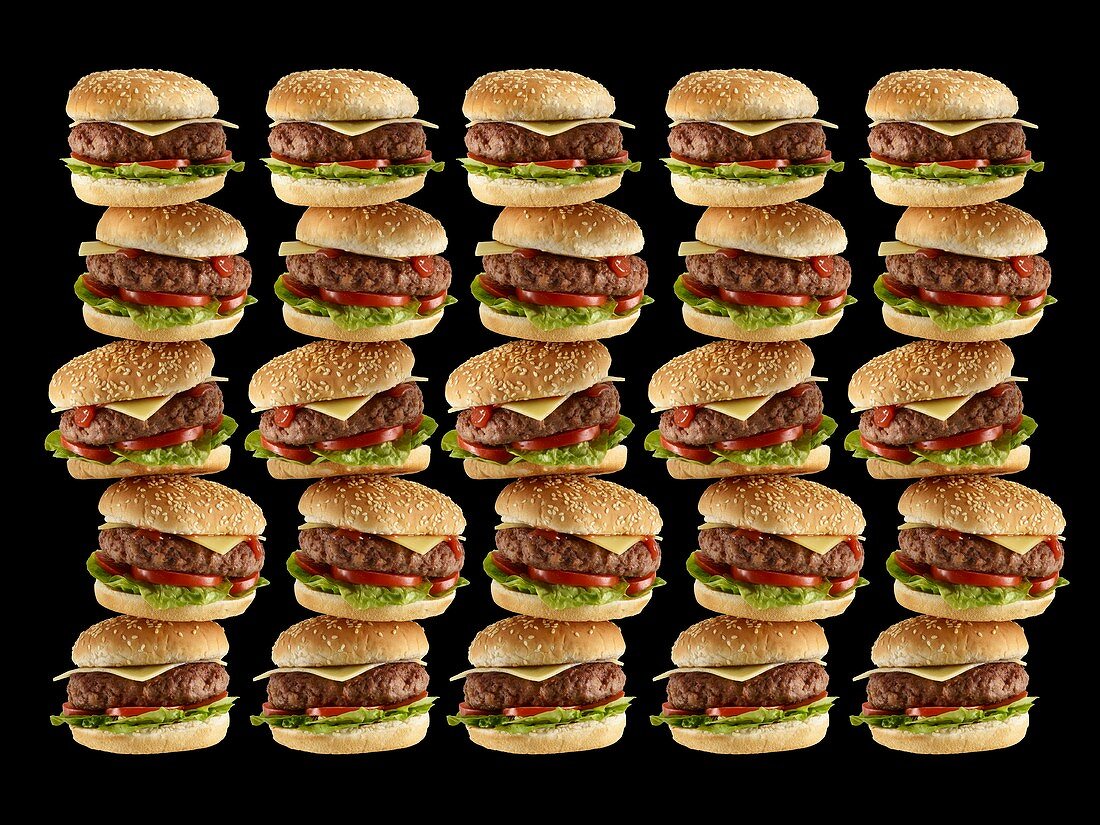 Stacks of hamburgers