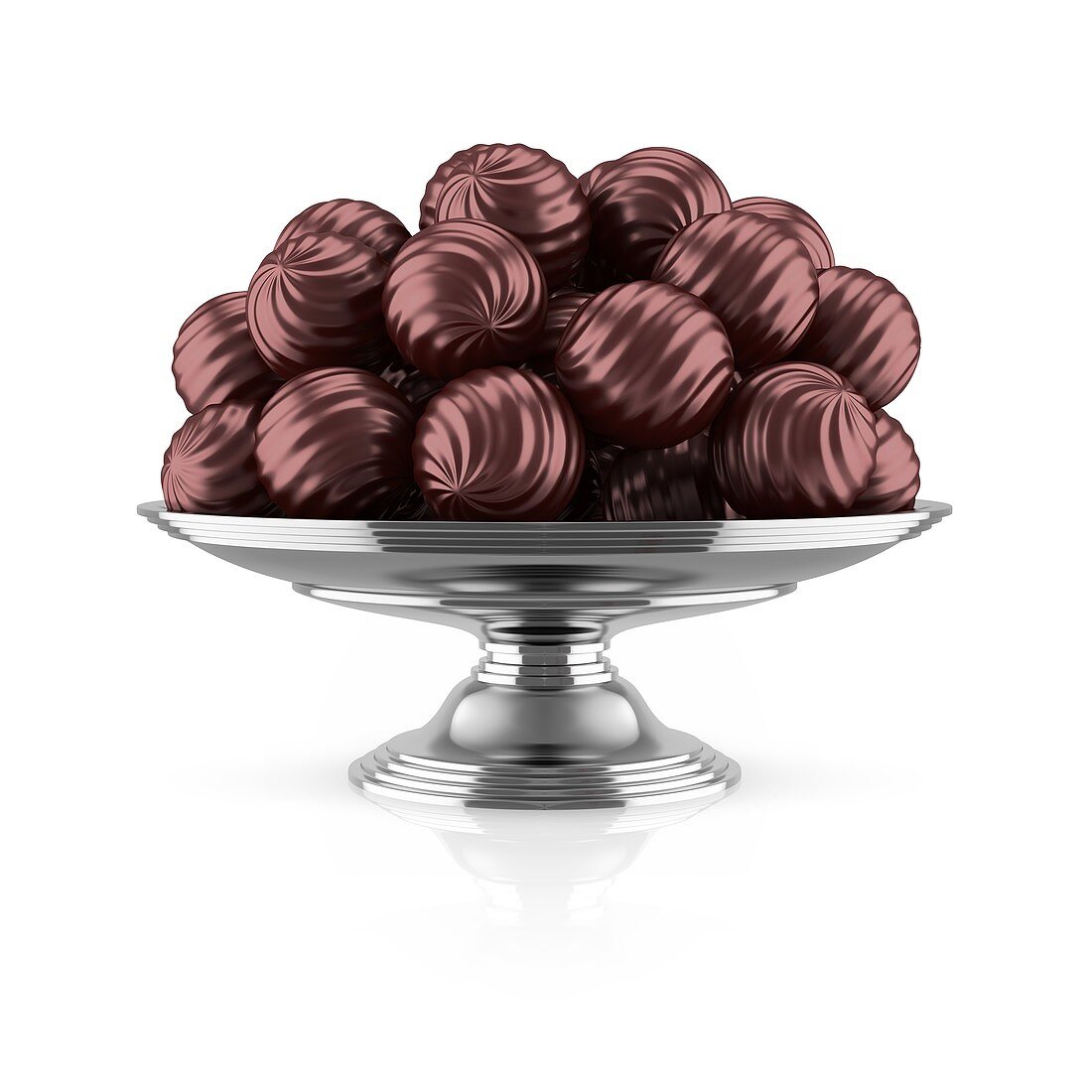 Dark chocolates on silver tray, illustration