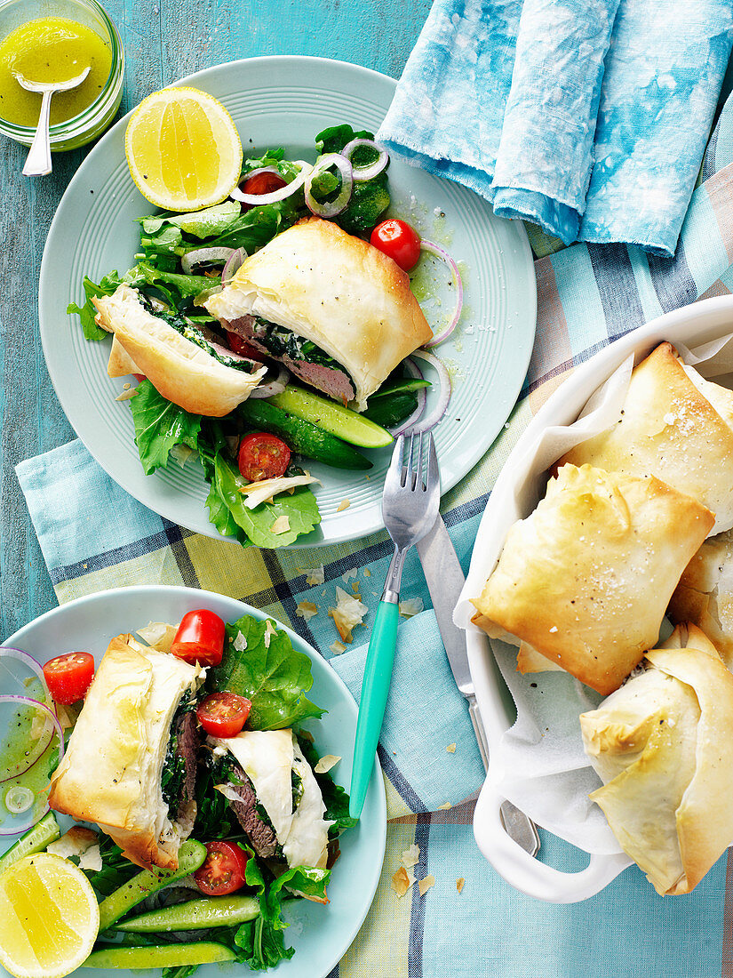 Lamb, fetta and spinach parcels