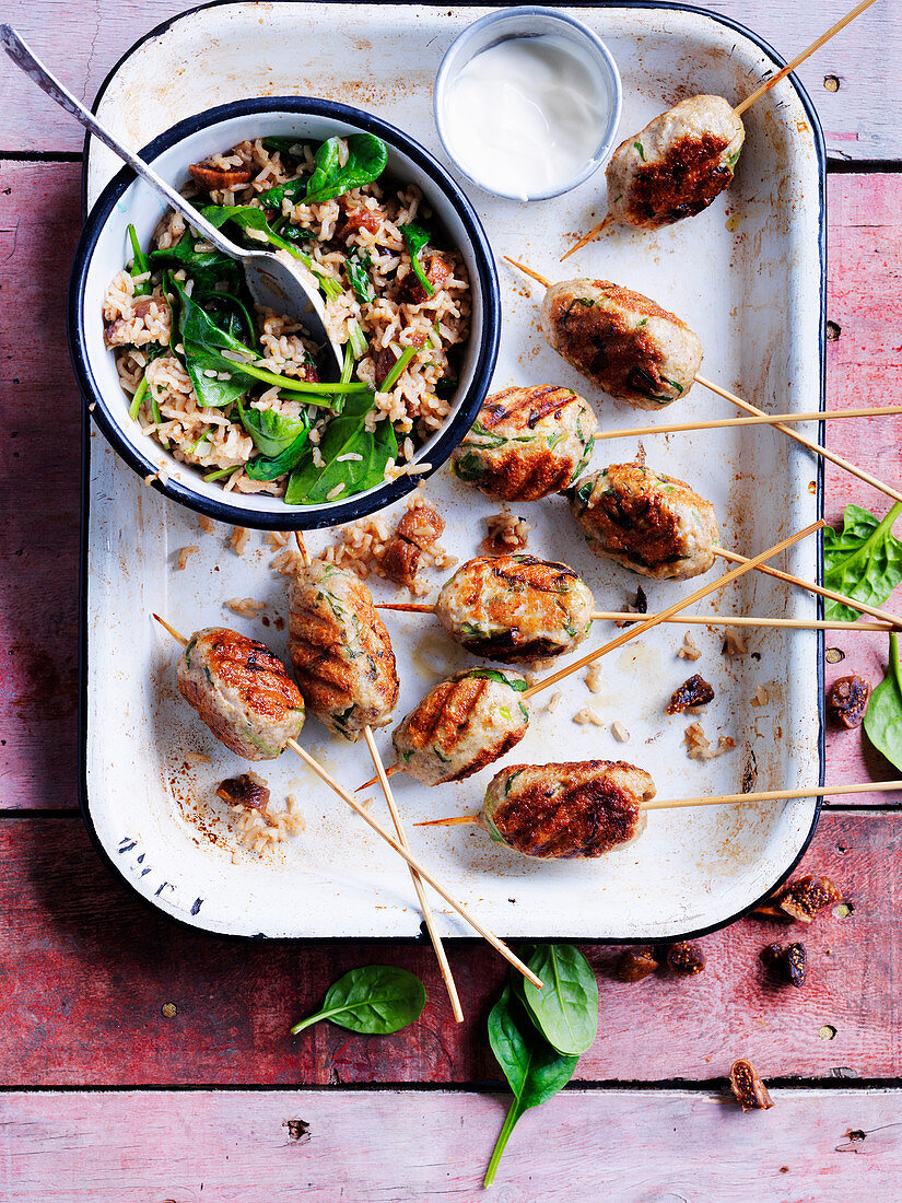 Turkey koftas with fig and brown rice pilaf