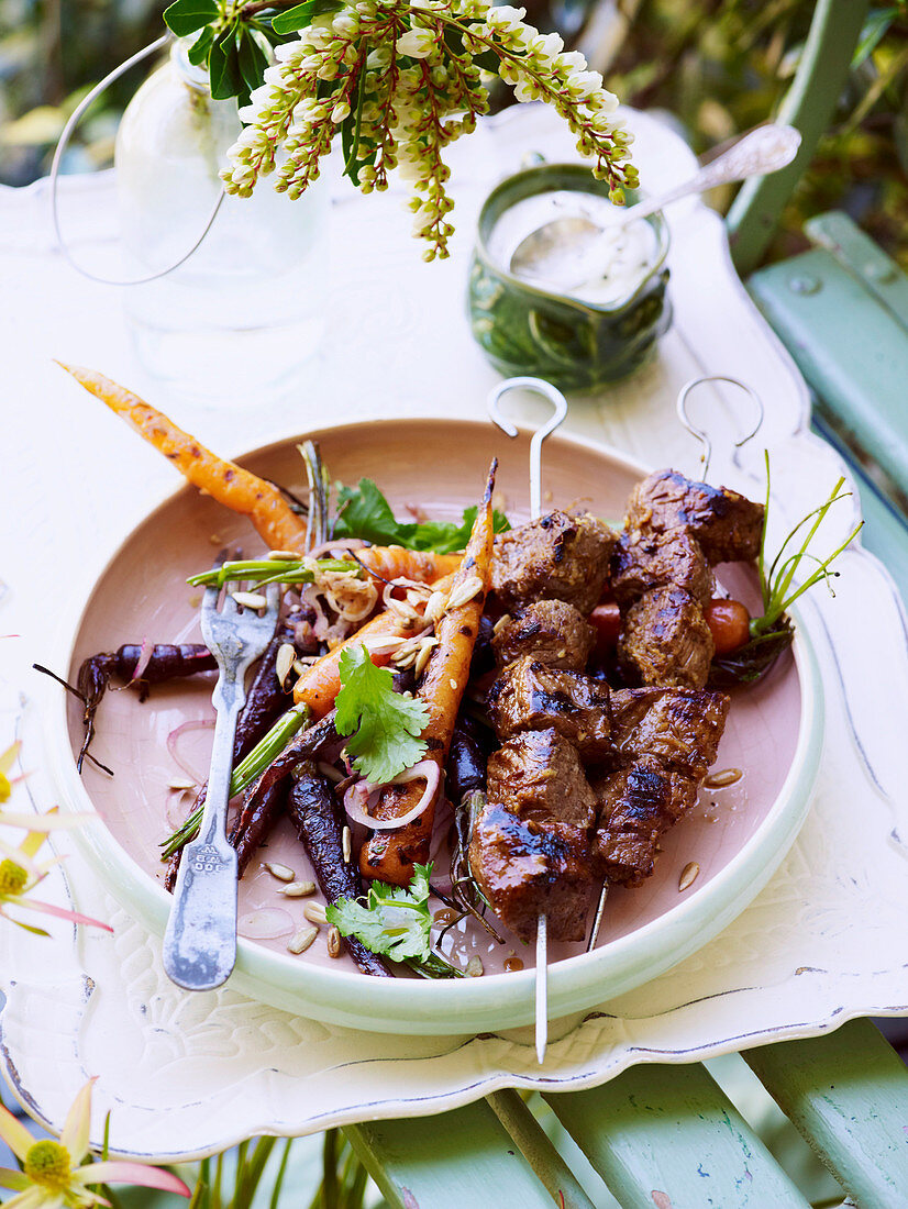 Carrot salad with indian-spiced lamb