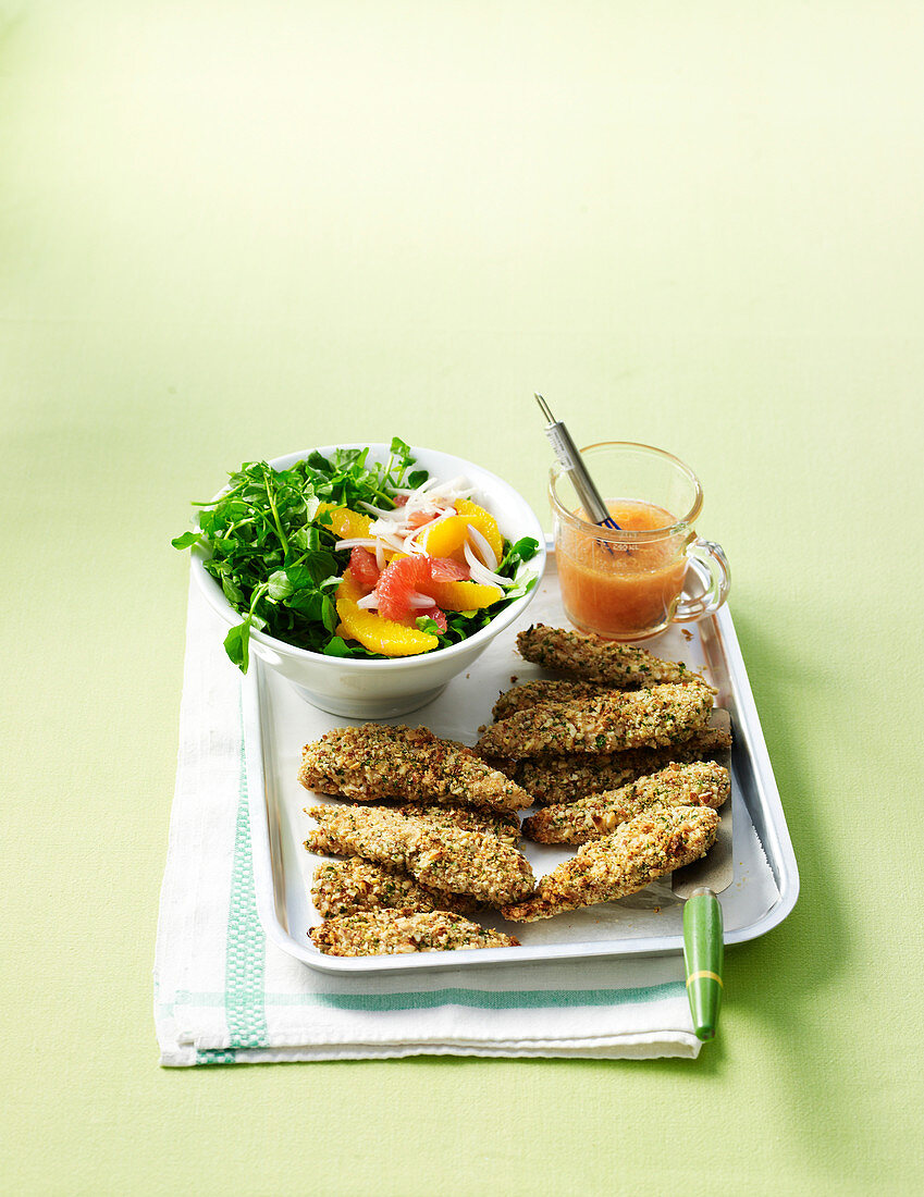 Crumbed chicken and citrus salad