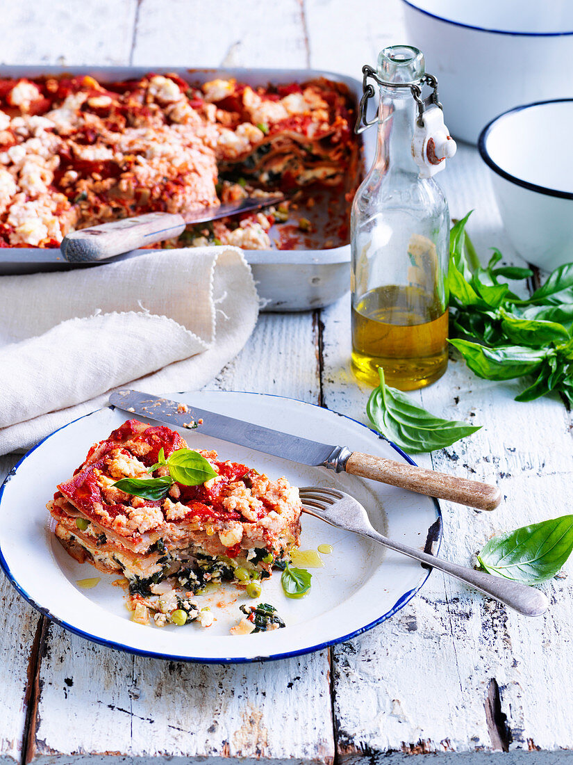 Gemüselasagne mit Fenchel, Spinat und Erbsen