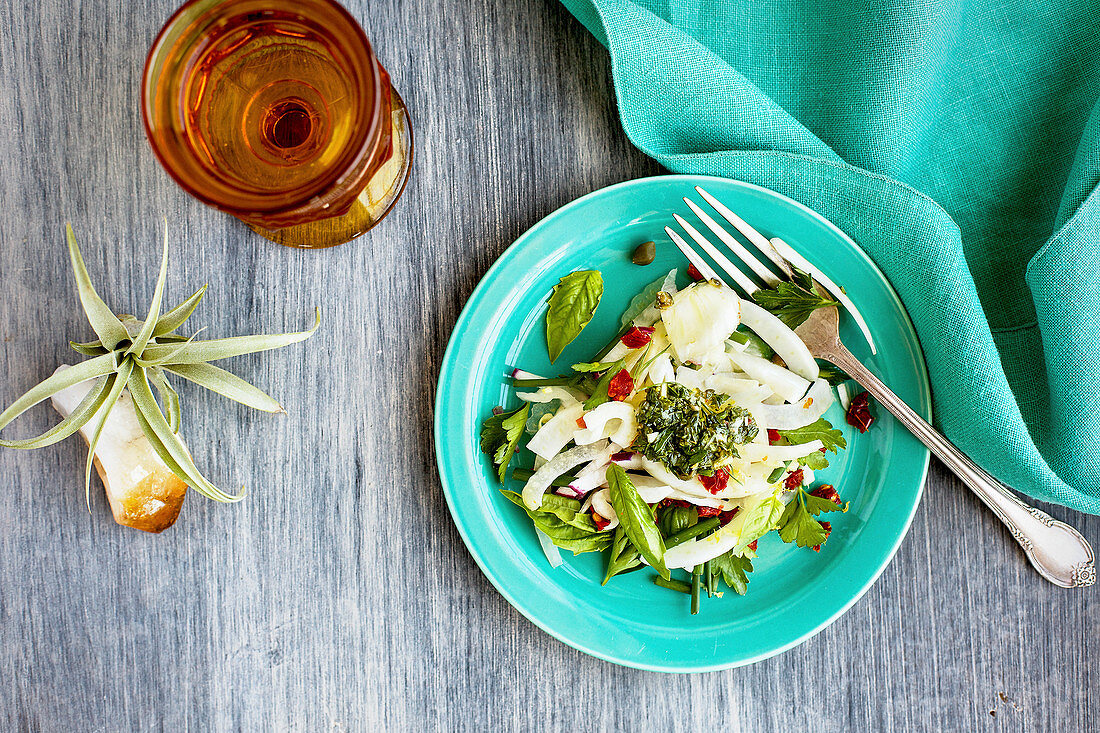 Fennel salad with herbs andItalian style salsa verde