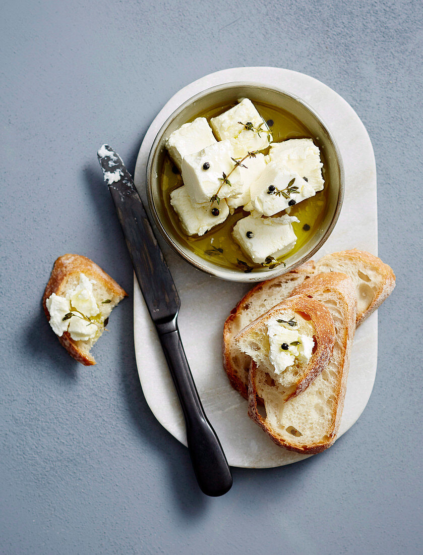 Marinated feta with baguette
