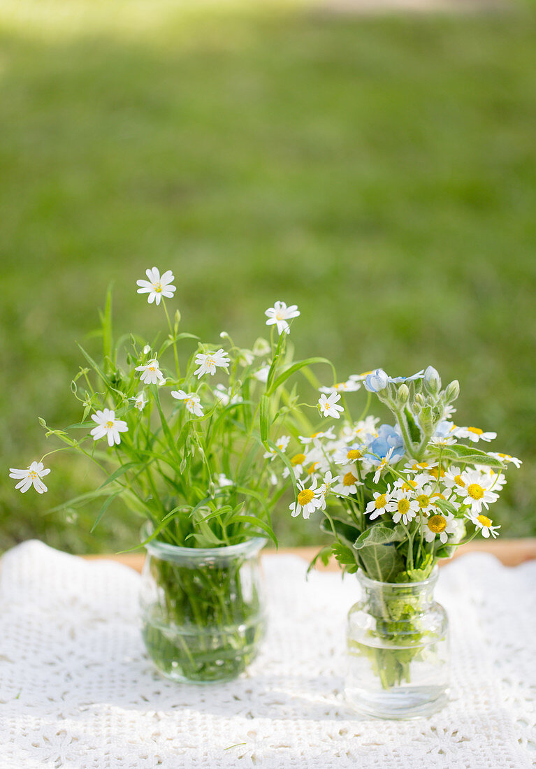 Wild flowers in glass vessels
