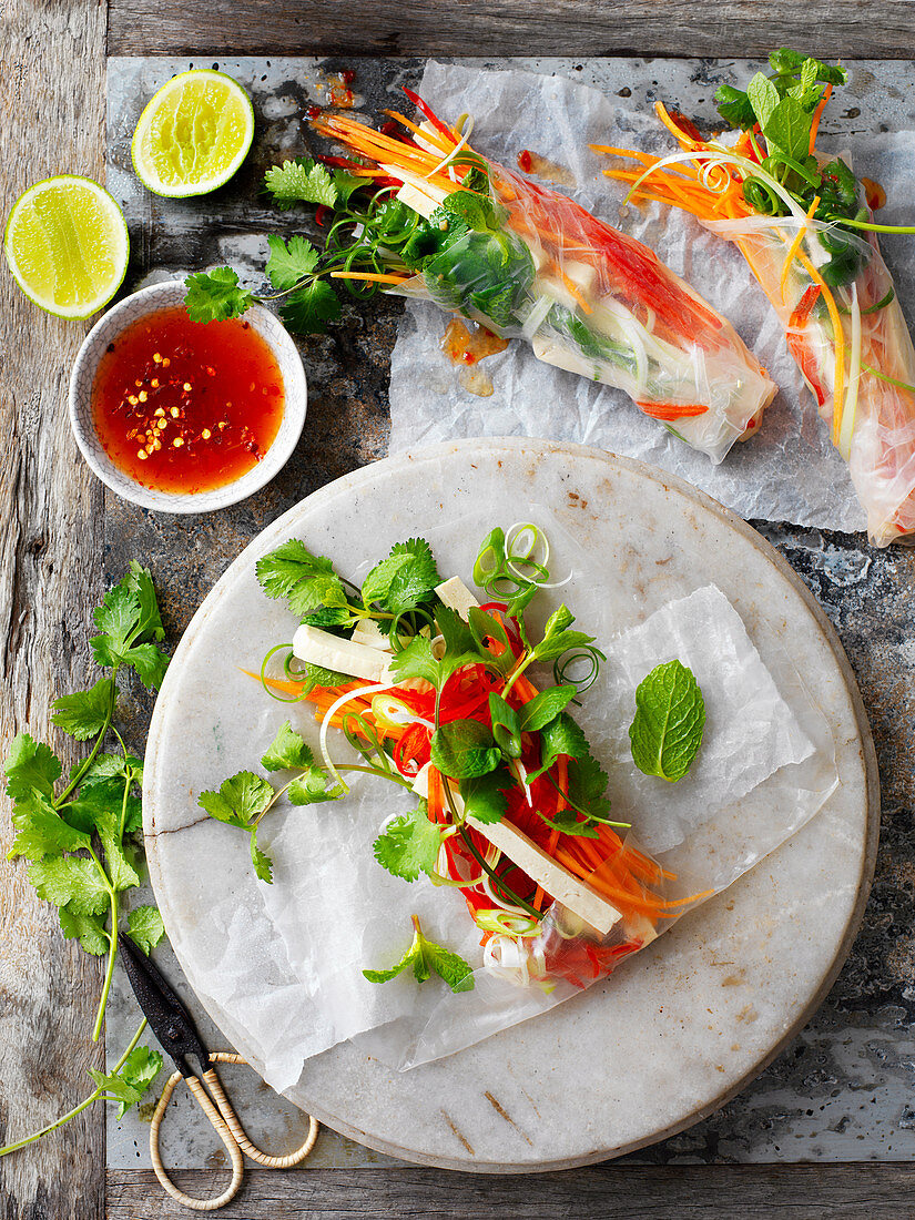 Tofu and Vegetable Rice Paper Rolls