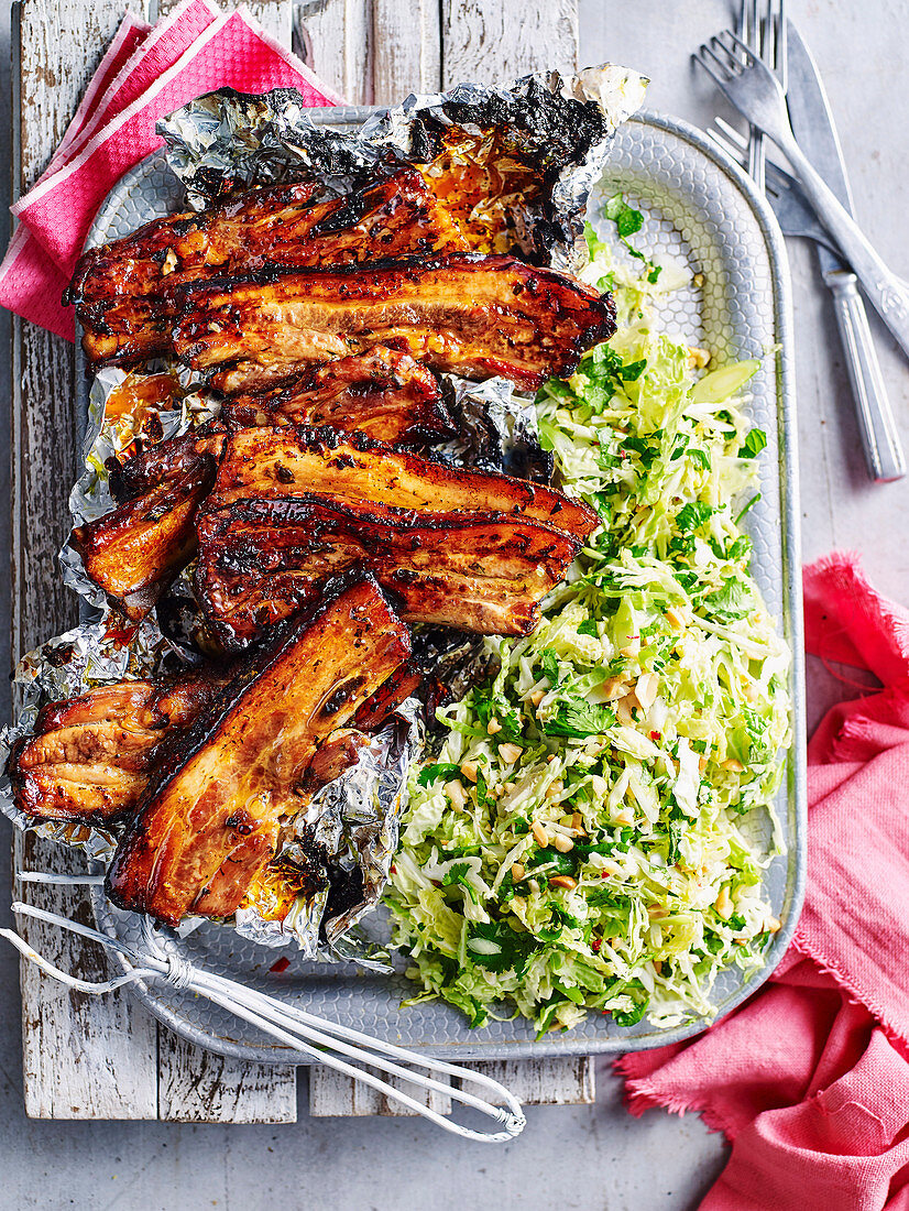 Sweet Chilli Ribs with Coleslaw