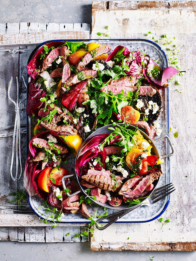 Lamb Spinach Salad with Spinach Pesto Dressing