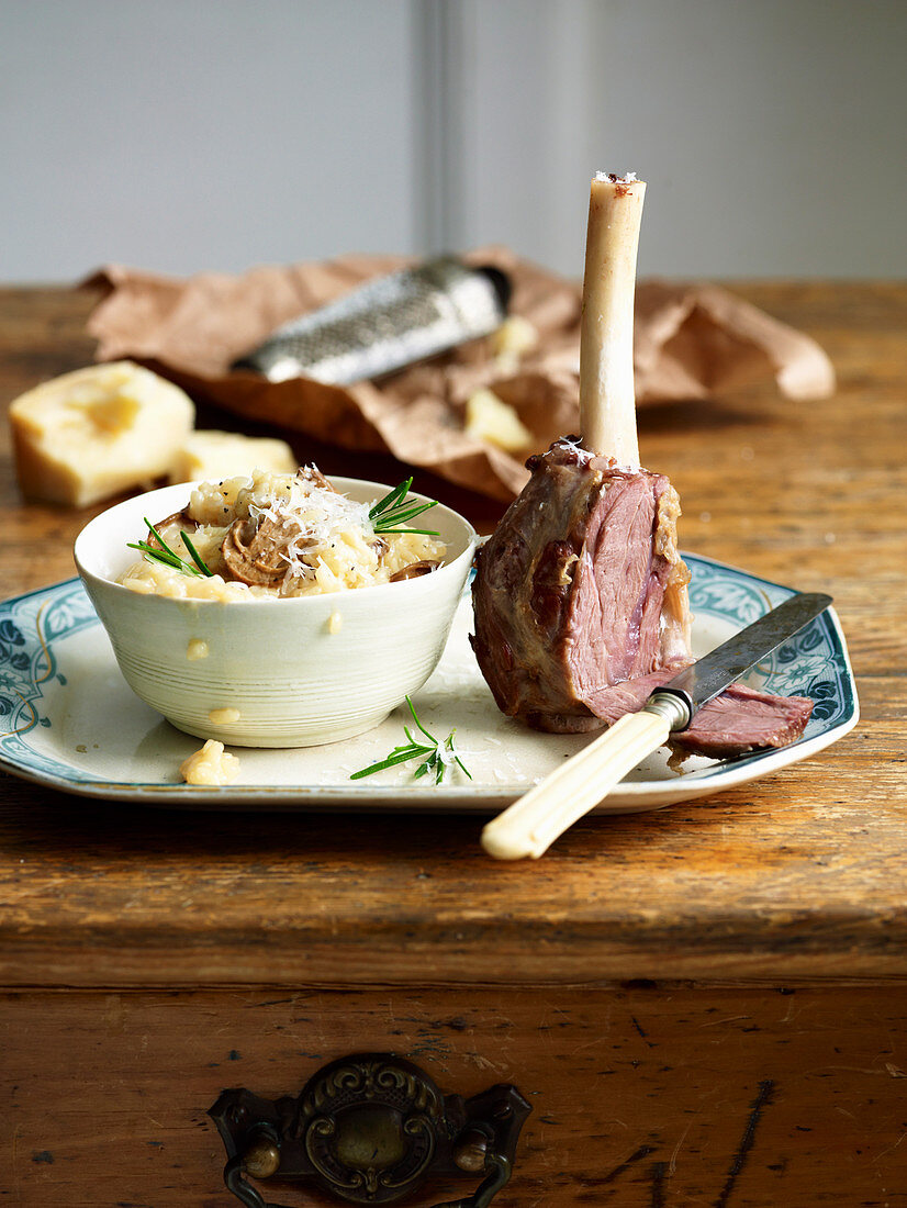 Braised Lamb Shanks with Mushroom Risotto