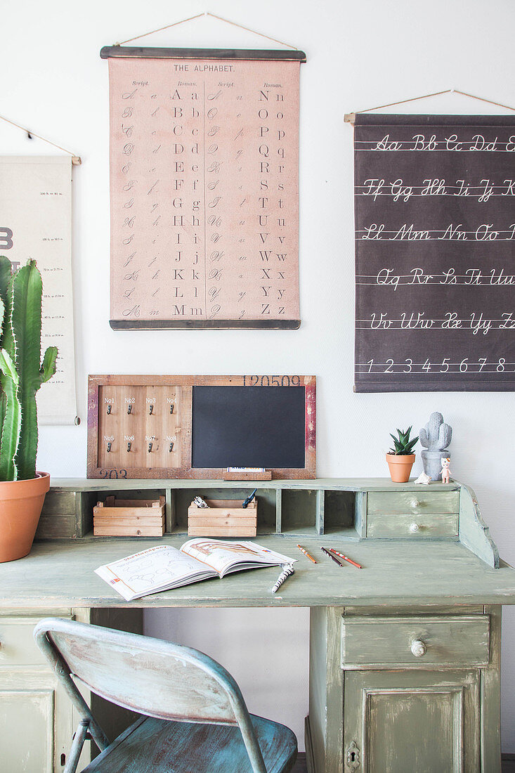 Old wooden desk painted green